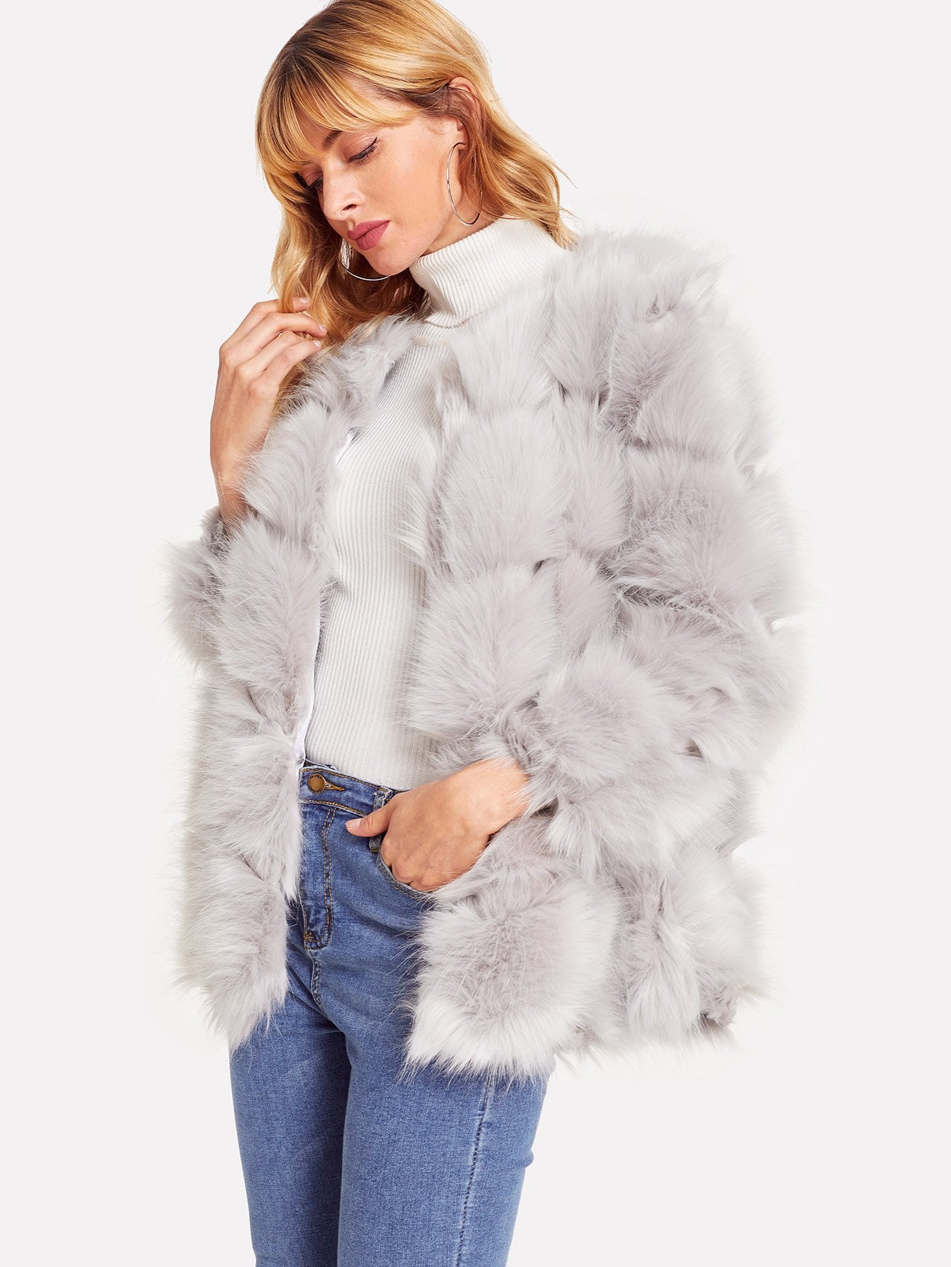 gallery chevron faux fur coat