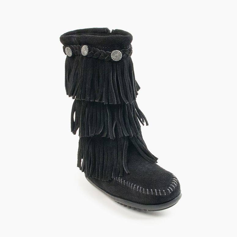 minnetonka black fringe boots