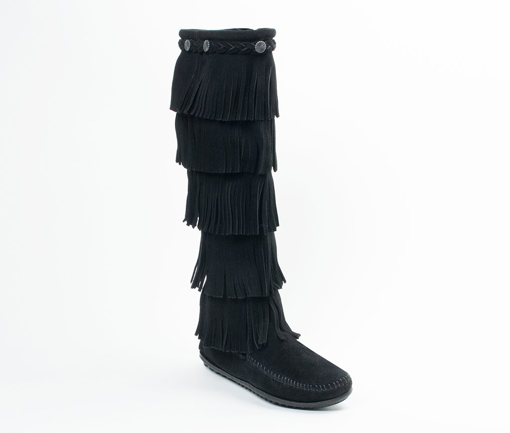 minnetonka black fringe boots