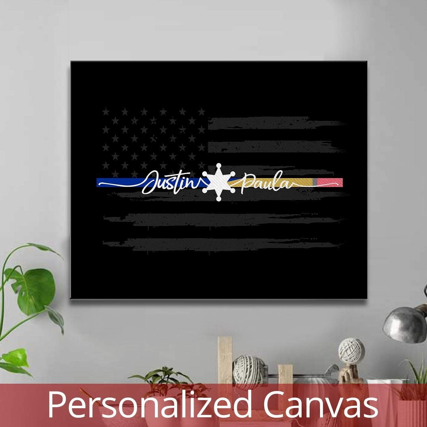 Personalized Couple Police x Teacher First Name Canvas Print