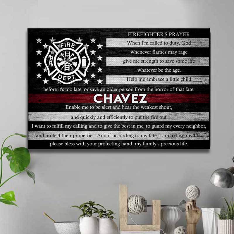 Thin Red Line Flag - Firefighter Prayer Thin Red Line Personalized Firefighter Canvas Print