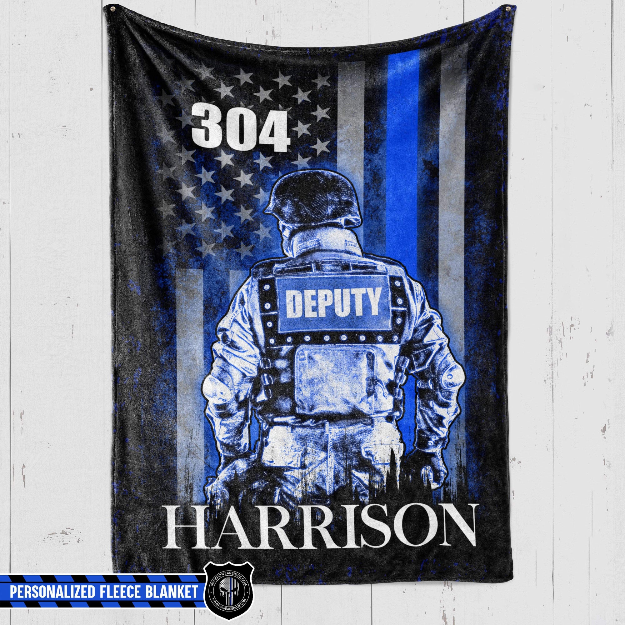 Personalized Gifts For Police Officers Personalized Fleece Blanket Thin Blue Line Flag Deputy Sheriff Suit My Hero Wears Blue