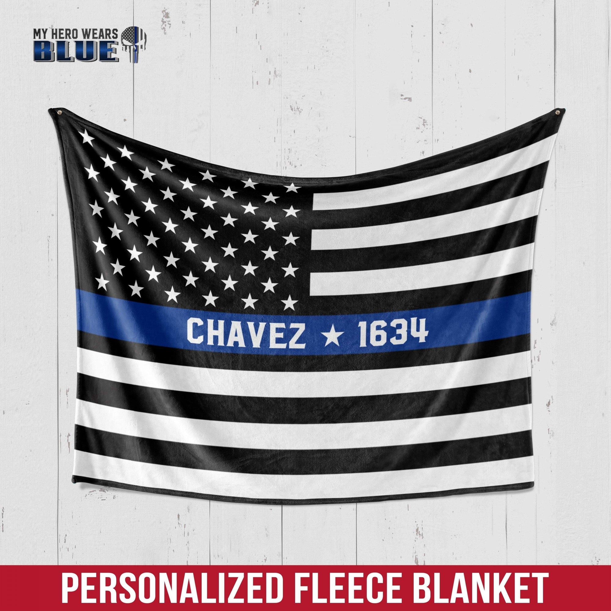 Personalized Thin Blue Line Name Fleece Blanket My Hero Wears Blue