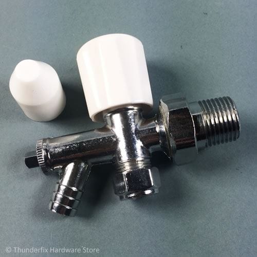 Optima Radiator Valve Angled 10mm Chrome Plated With Draw Off Drain ...