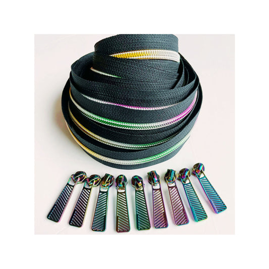 Over the Rainbow Black or White Size #5 Nylon Zipper Tape, Black Zipper Tape,  White Zipper, Rainbow Zipper, #5 Zipper Tape, Sew Majestic