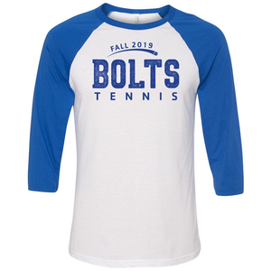 Thunder Basin Bolts Tennis Bella+Canvas Three-Quarter Sleeve Baseball T-Shirt