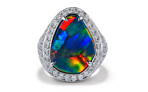 Harlequin Lightning Ridge Black Opal ring