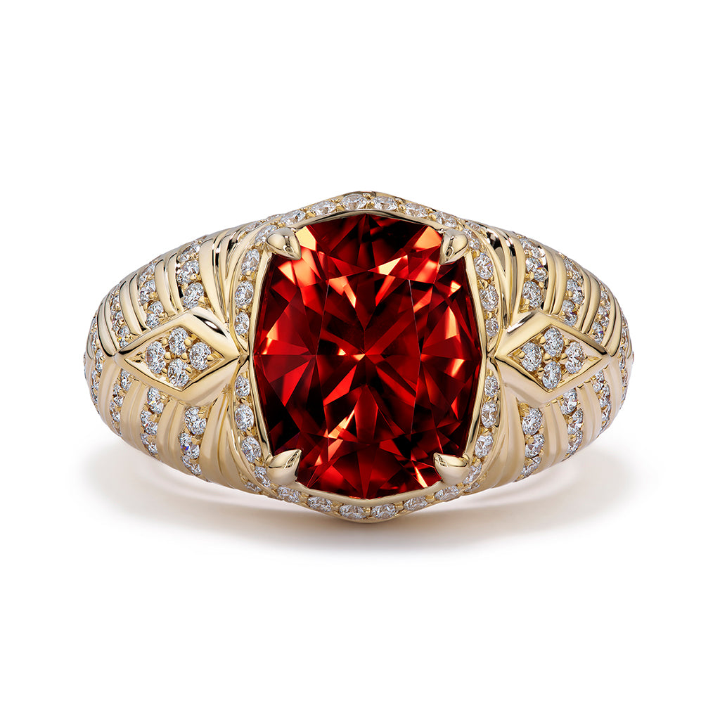 Spessartite Garnet Ring with D Flawless Diamonds set in 18K Yellow Gold - Kat Florence product image