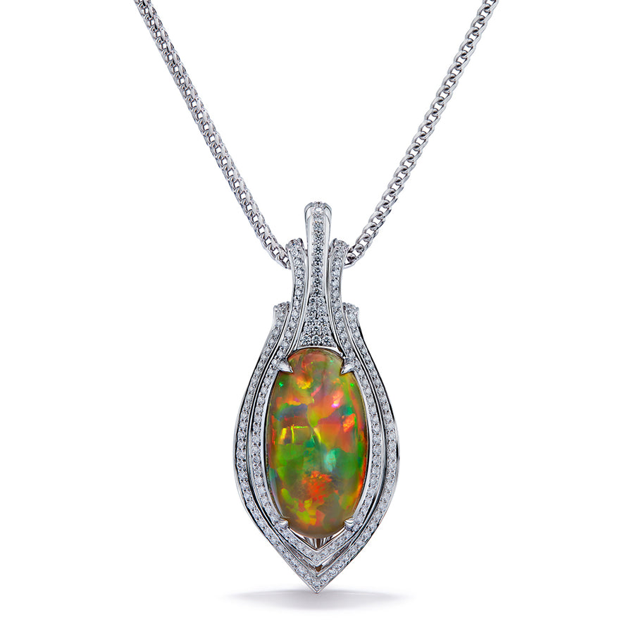 Indonesian Black Opal Necklace with D Flawless Diamonds set in 18K Whi ...