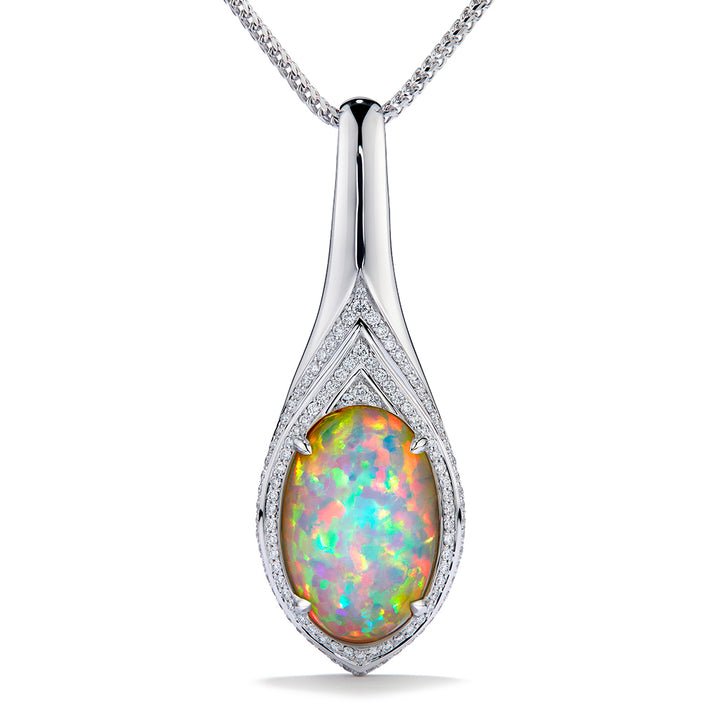 Opal Necklace with D Flawless Diamonds set in 18K White Gold