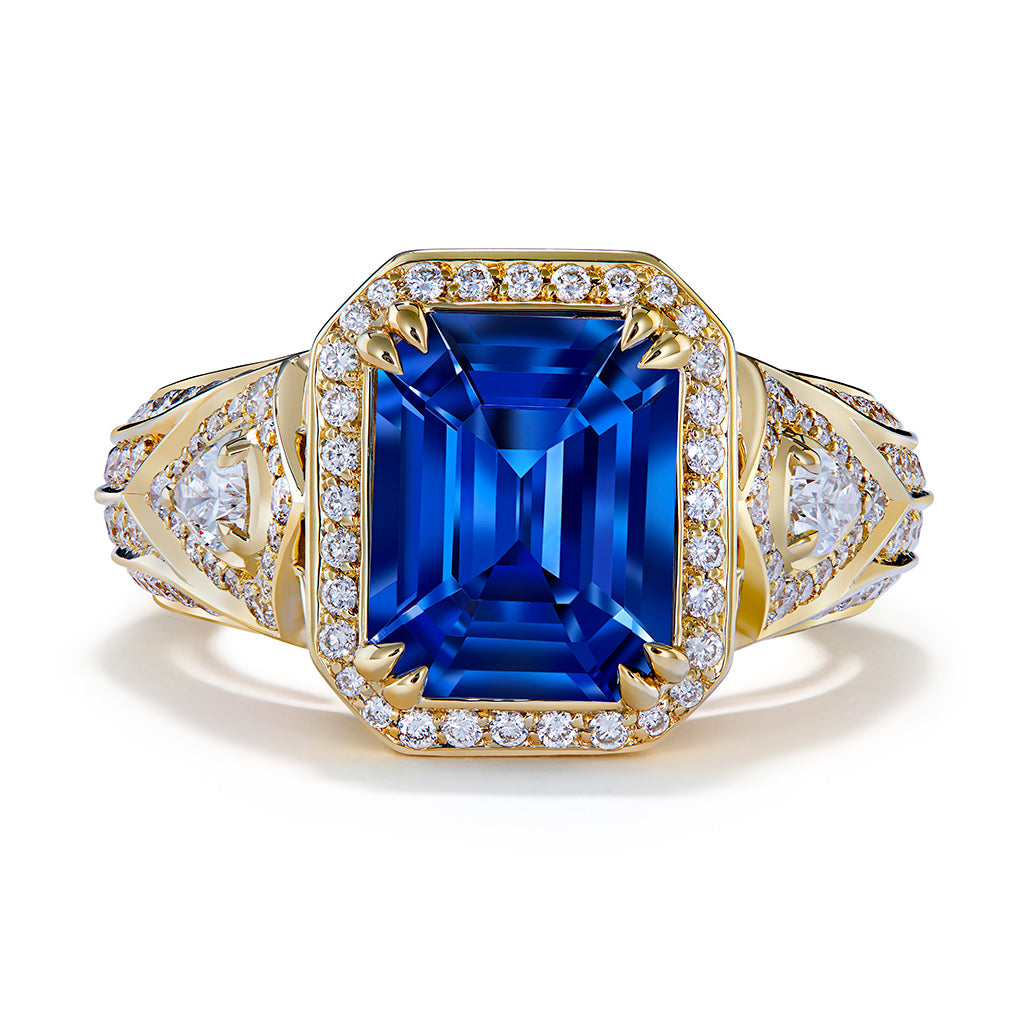 Unheated Ceylon Blue Sapphire Ring with D Flawless Diamonds set in