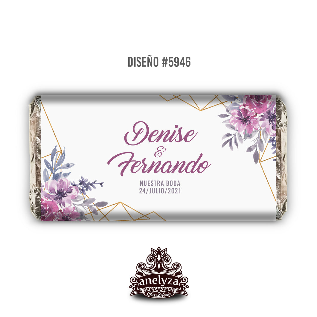 DISEÑO #5946 FLORES MORADAS CON DORADO BODAS – Chocolates Anelyza