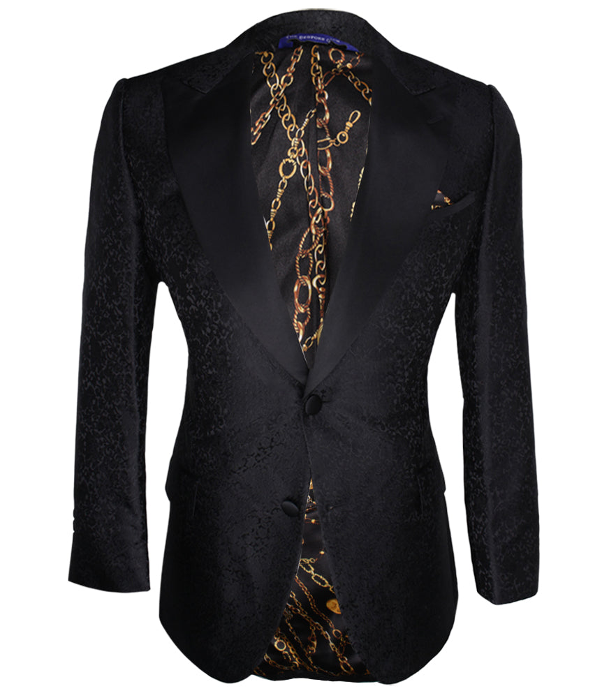 Modern dinner jacket in black with extravagant floral design – outtlet.com