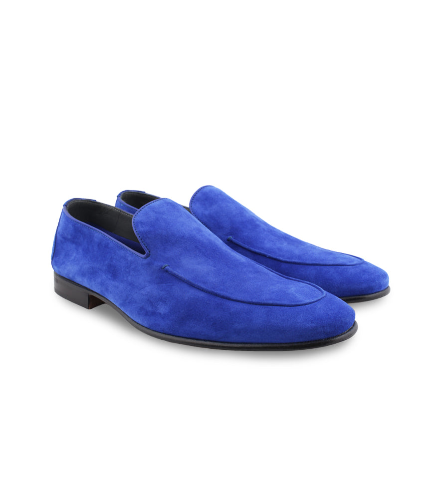 blue suede loafers