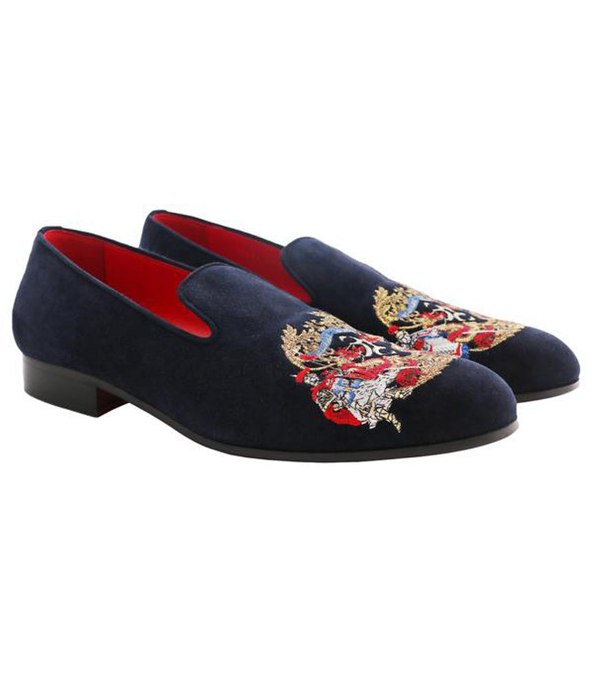 Dark Blue Suede Loafers with Contrast 