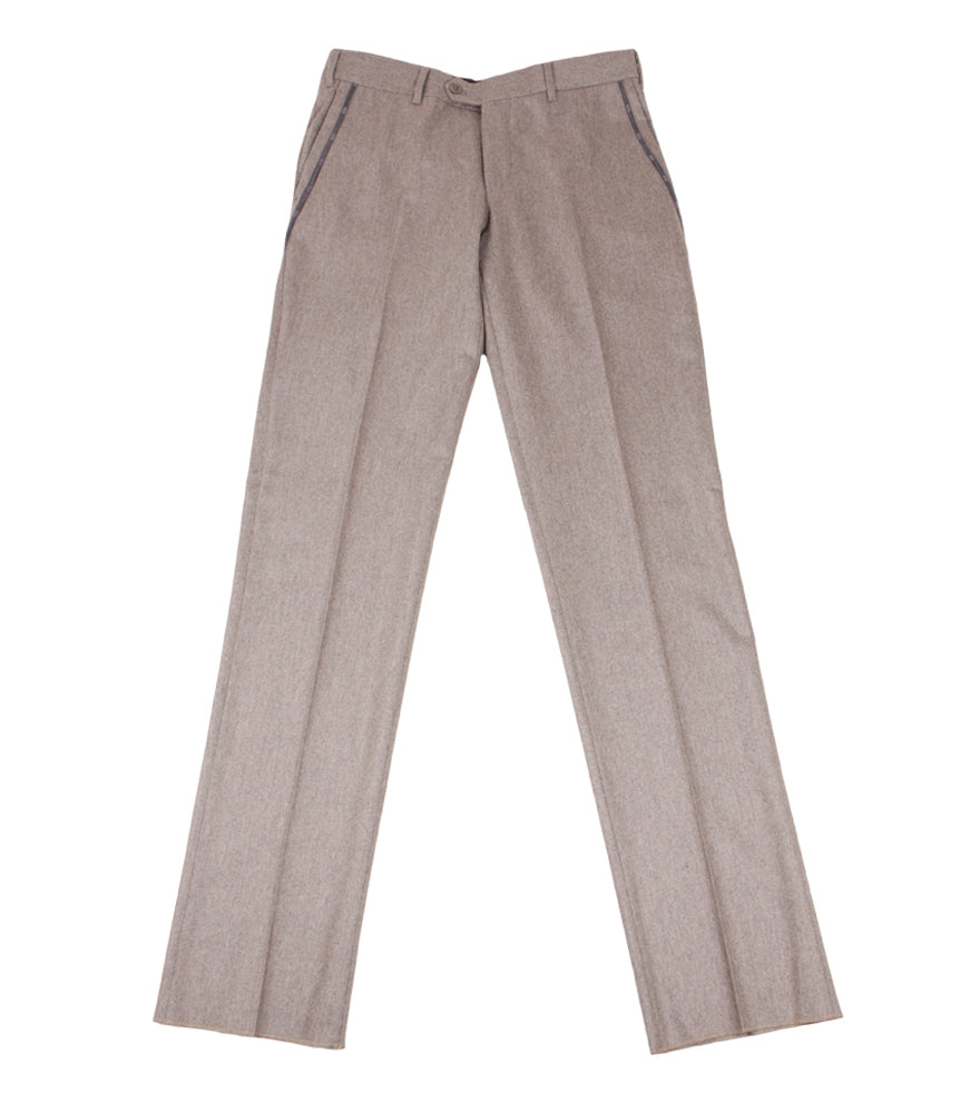 Light Brown Wool Cashmere Formal Pants with Leather Inserts – outtlet.com