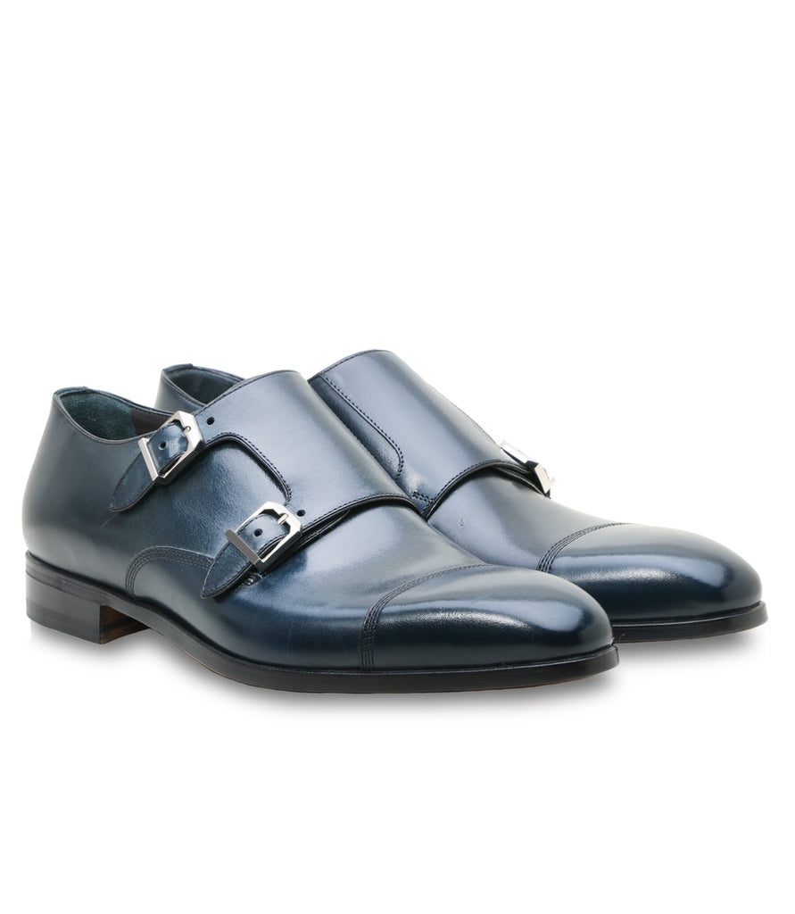 Classic double monk-strap shoes in blue 