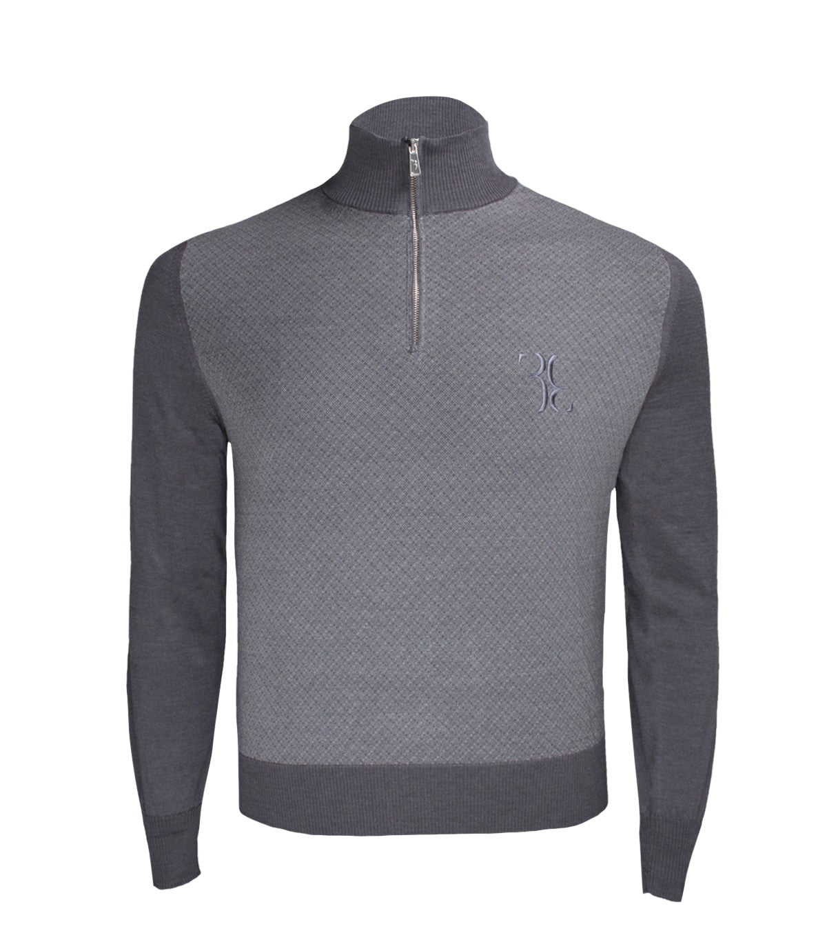 Grey Wool Polo Sweater with Zip Mock-neck Collar – outtlet.com