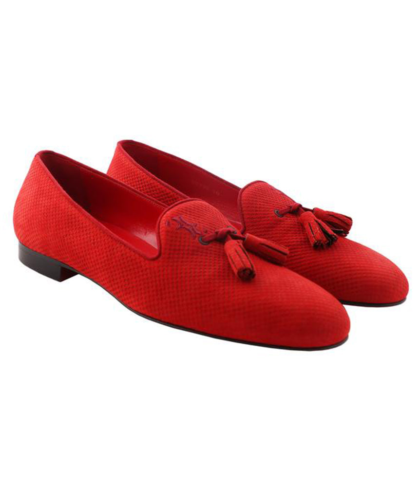Udlevering ilt Børnehave Men's Red Calfskin Tassel Loafers with Logo Embroidery – outtlet.com
