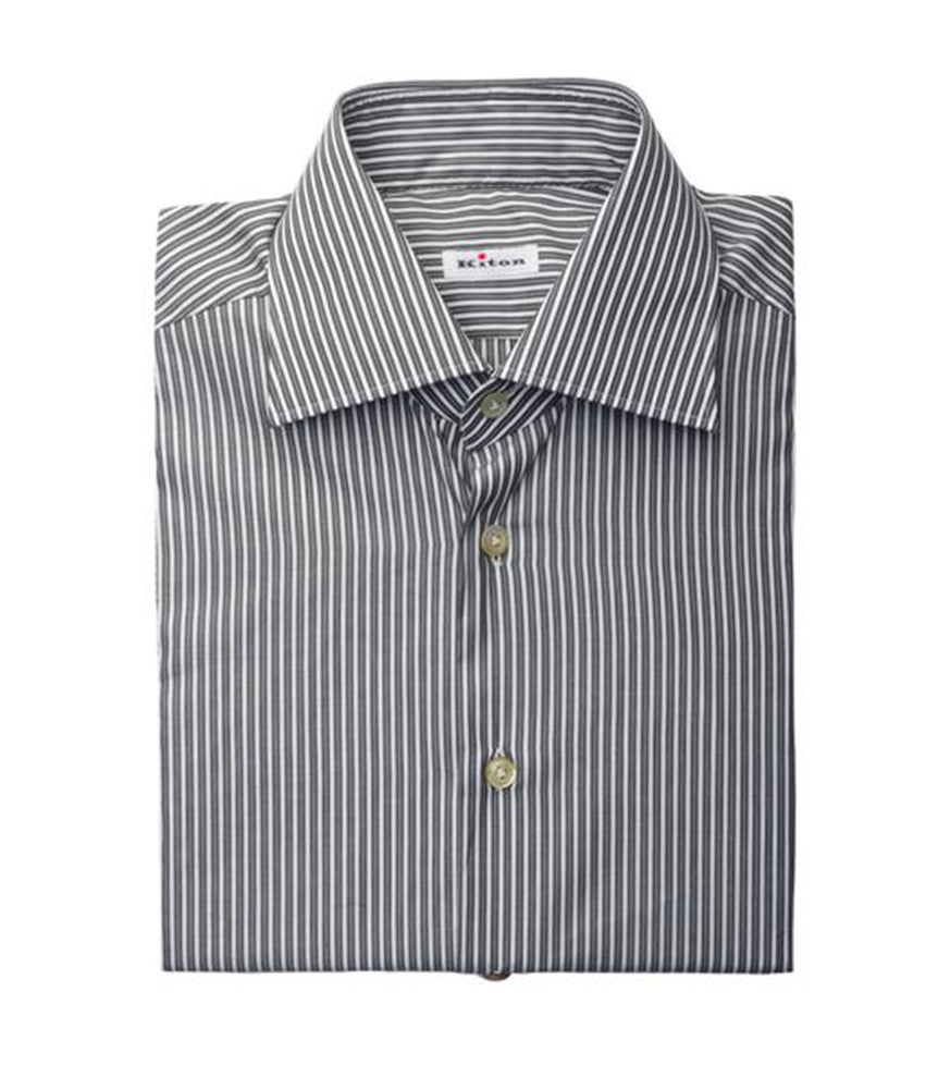 Grey White Striped Cotton Dress Shirt in Slim Fit – outtlet.com