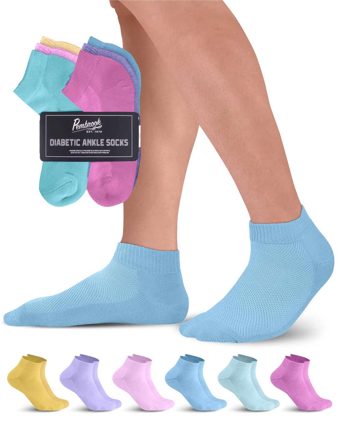 Pembrook Diabetic Ankle Socks For Men And Women 6 Pairs Low Cut Seam