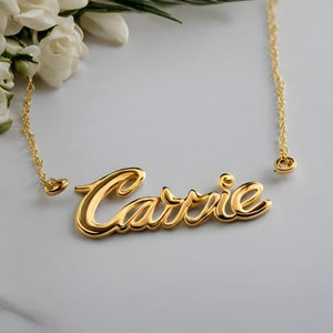 Nameplate necklace, similar to ‘Sex and the City’ celebrity jewelry