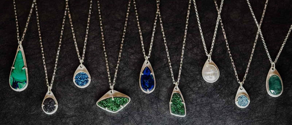 colorful gemstone necklaces in Zink Metals’ Mother’s Day jewelry collection