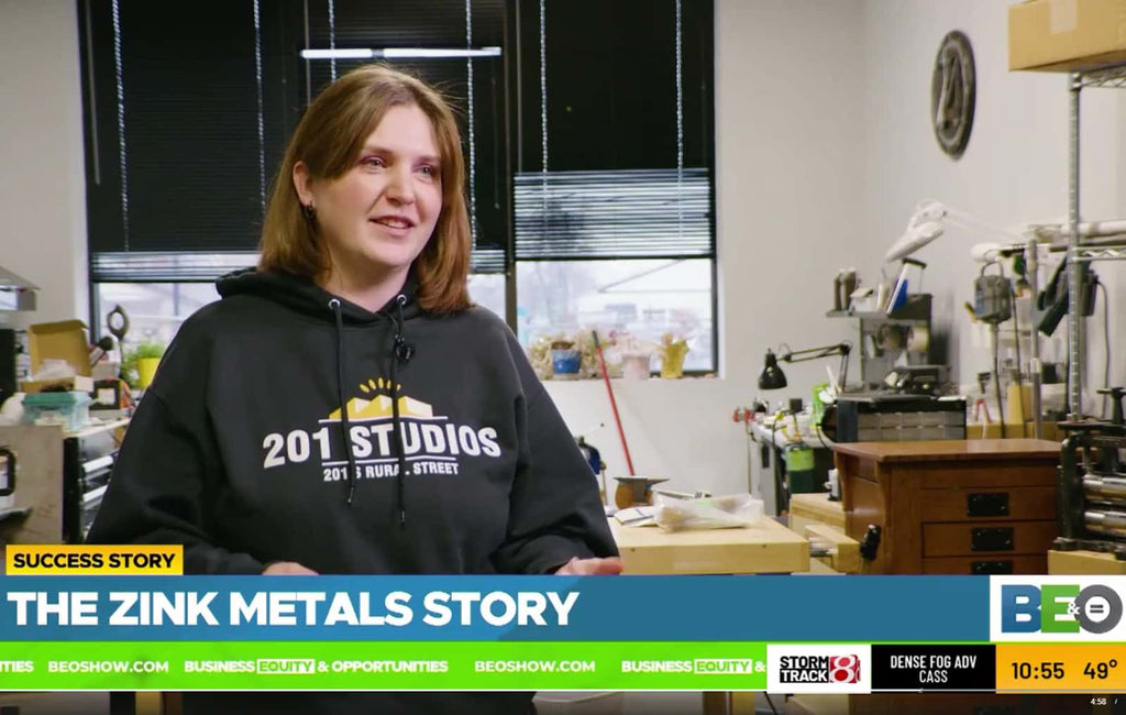 Rebecca Zink, Indianapolis jewelry artist at Zink Metals appears on Indianapolis Channel 8 News Business Equity & Opportunities show