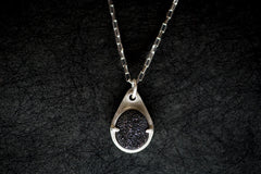 Handmade silver gemstone necklace with a black druzy gemstone