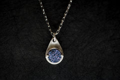Handmade silver gemstone necklace with a beautiful circular icy blue druzy gemstone