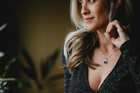 The Icy Blue Druzy necklace, a blue topaz alternative anniversary gift