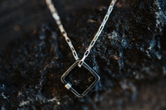 mixed metals sterling silver and steel square pendant necklace