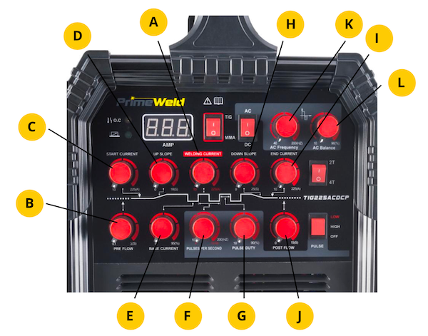 ac/dc tig welder control dial functions