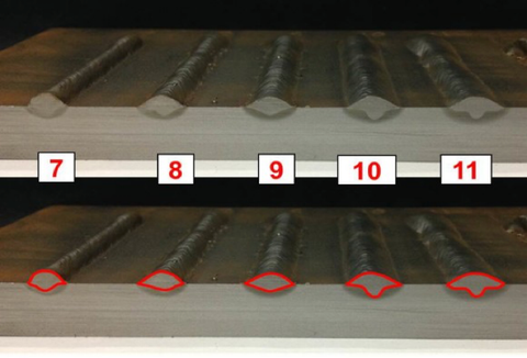 Cross sectional view of welds 7-11