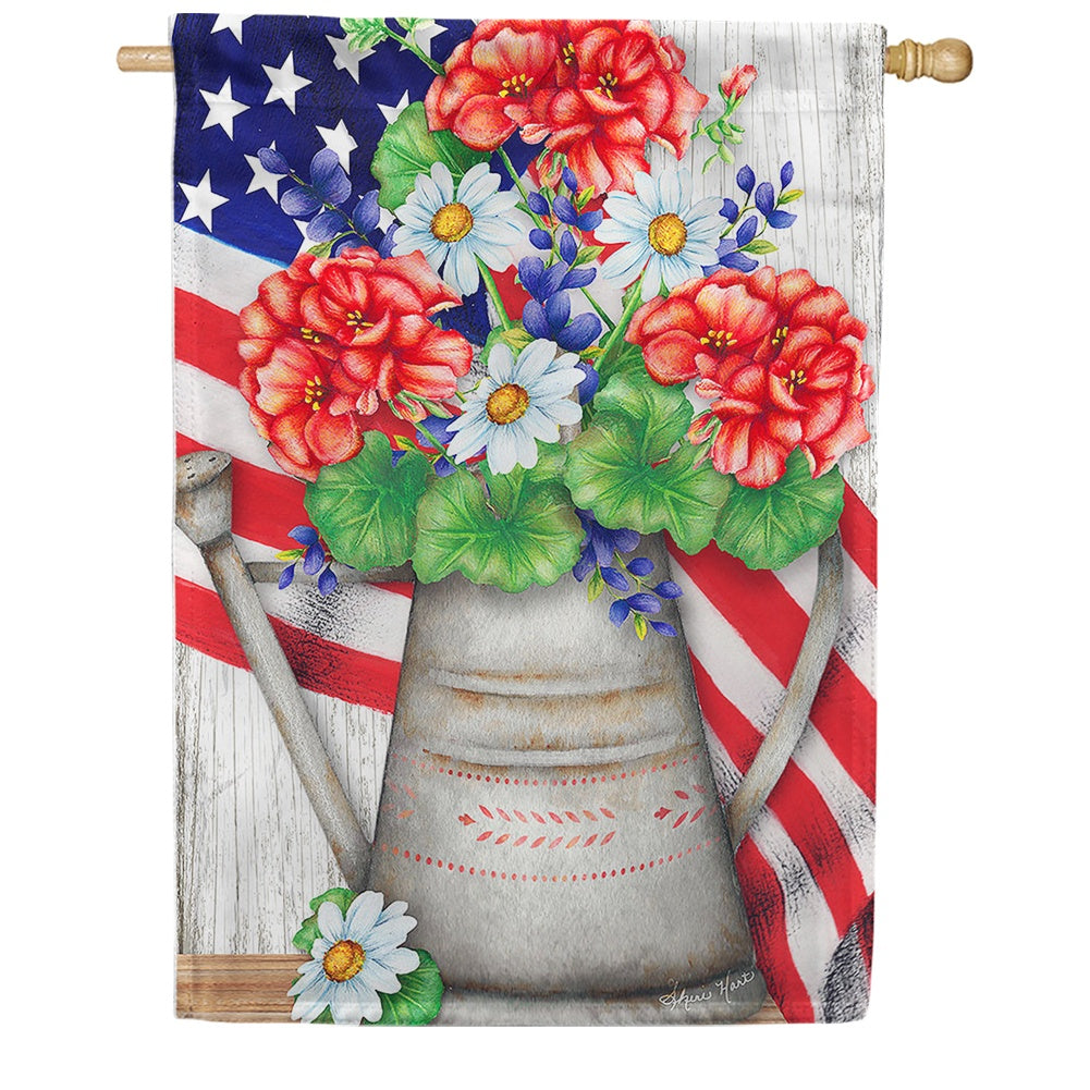 Toland House Flag Patriotic Flower Bouquet Just For Fun Flags