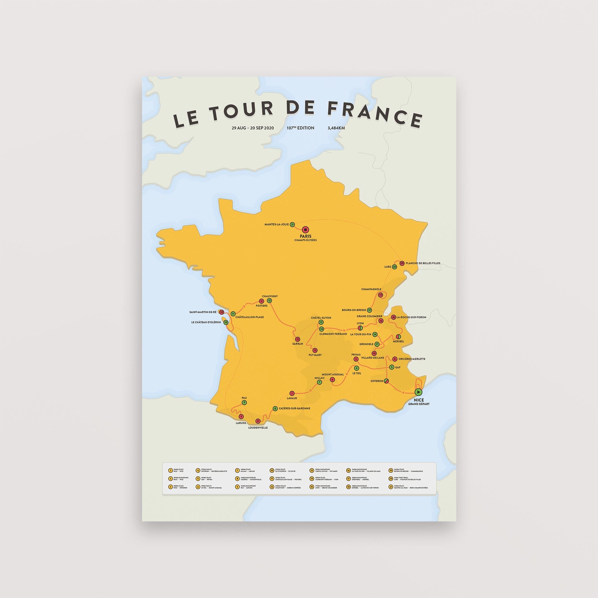 Tour de France Map Poster. Great Gift for Tour Fans - The ...