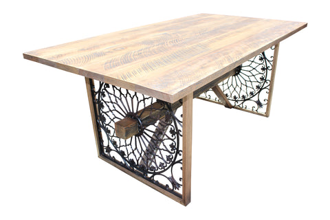 recycled wood and steel dining table made from old balcony and recycled hardwood by Wildwood Designs Sydney