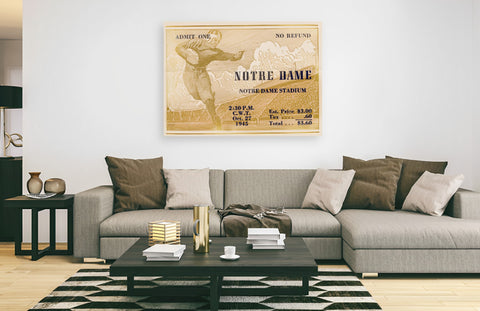 1935 Notre Dame Football Ticket Remix Canvas Art in Modern Living Room