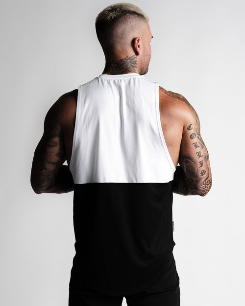 2 Panel Men's Sleeveless Hoodie - White& Black - LYFTLYFE APPAREL