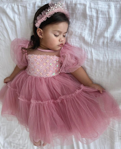 Kids little girls Arabella Daisy Tulle Dress - Baby Pink