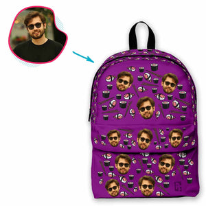 purple Sushi classic backpack personalized with photo of face printed on it