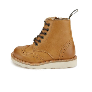 Sidney Vegan Brogue Boot - Tan - Synthetic Leather