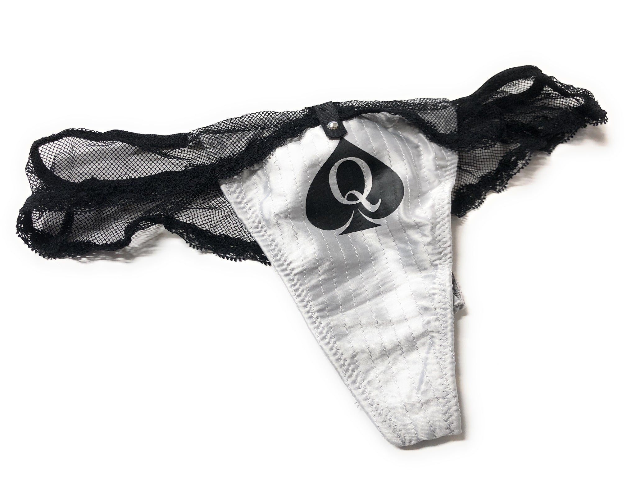 Qos Queen Of Spades Logo Fetish Black Lace G String Thong Tanga 8755