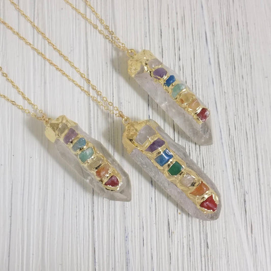 Gold Chakra Necklace, 7 Chakra Necklace, Raw Crystal Necklace