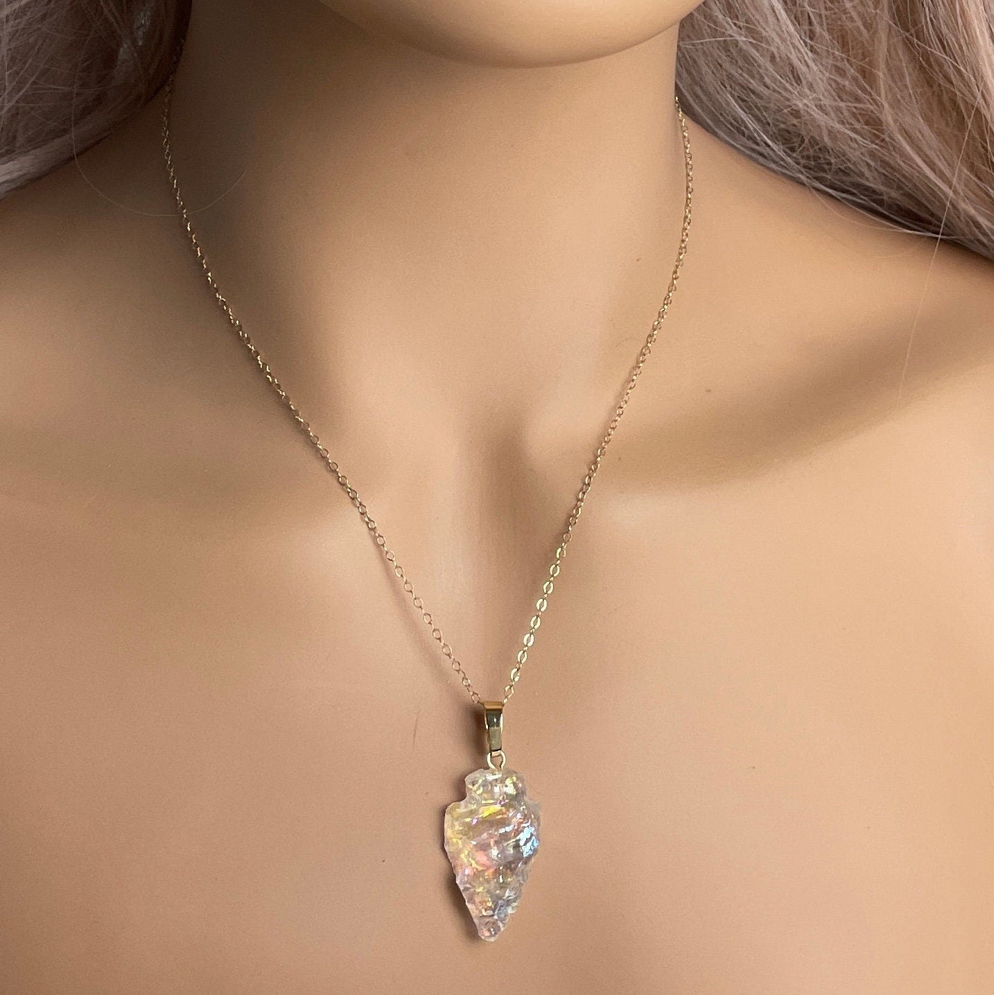 Angel Aura Quartz Necklace, Large Iridescent White Druzy Pendant