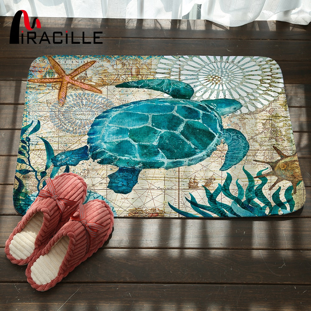 Miracille Marine Style Door Mat Floor Carpet For Living Room Sea Turtl Dl Cases