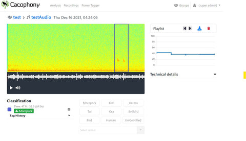 Audio recordings page with spectrogram