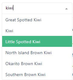 Dropdown list showing kiwi variants