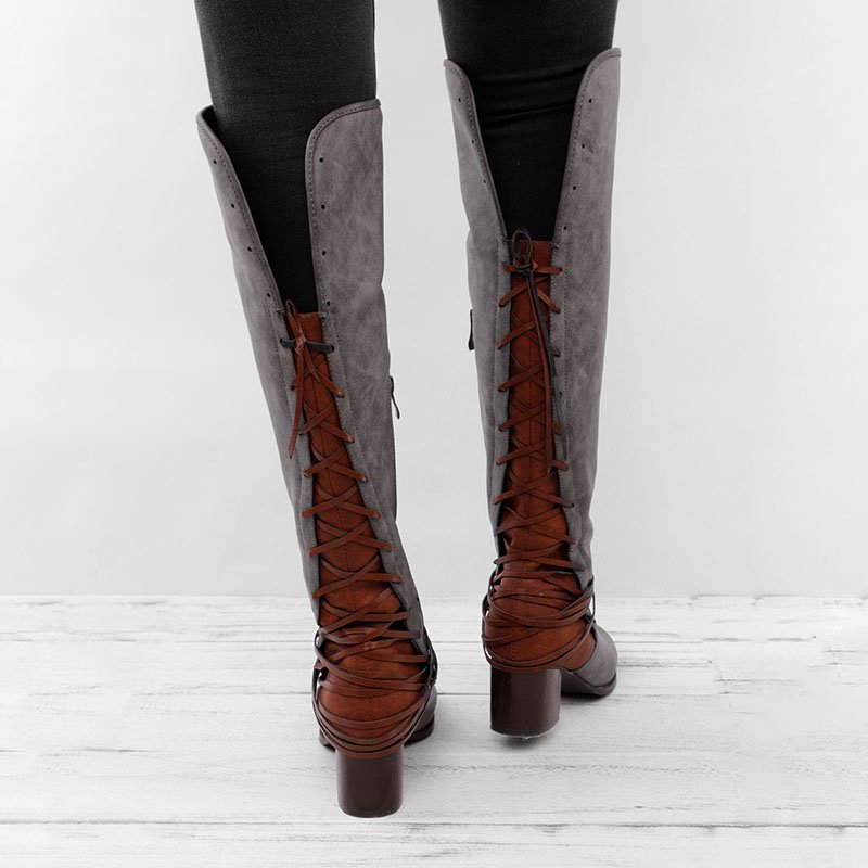 vintage lace up boots european style bandage above knee boots