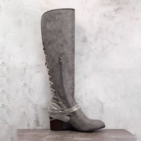 vintage lace up boots european style bandage above knee boots